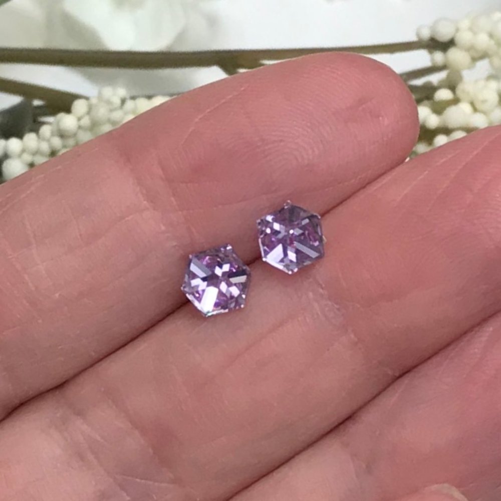 Lavender Color Cube Swarovski Crystal Earrings